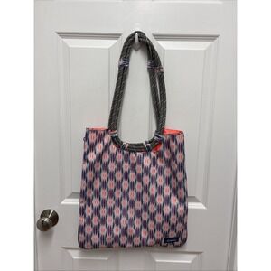 Kavu Shopper Tote Rope Bag Travel Everyday Expandable Zip Around Orange Blue